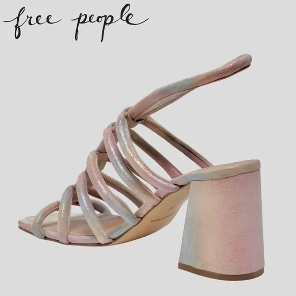FREE PEOPLE Colette Cinched Ankle Block-Heel Strappy LEATHER Sandal/9.5M NWT - Picture 6 of 16